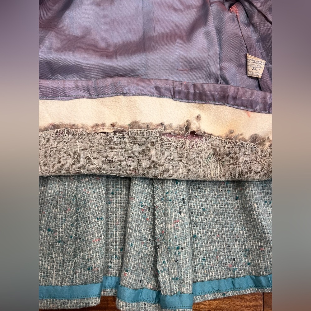 Bambury Original Vintage 50s 60s Wool Tweed Swing Coat Green Velvet Toddler Kids - Picture 6 of 15
